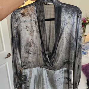 Metallic Silver and Black Long Sleeve Dress
